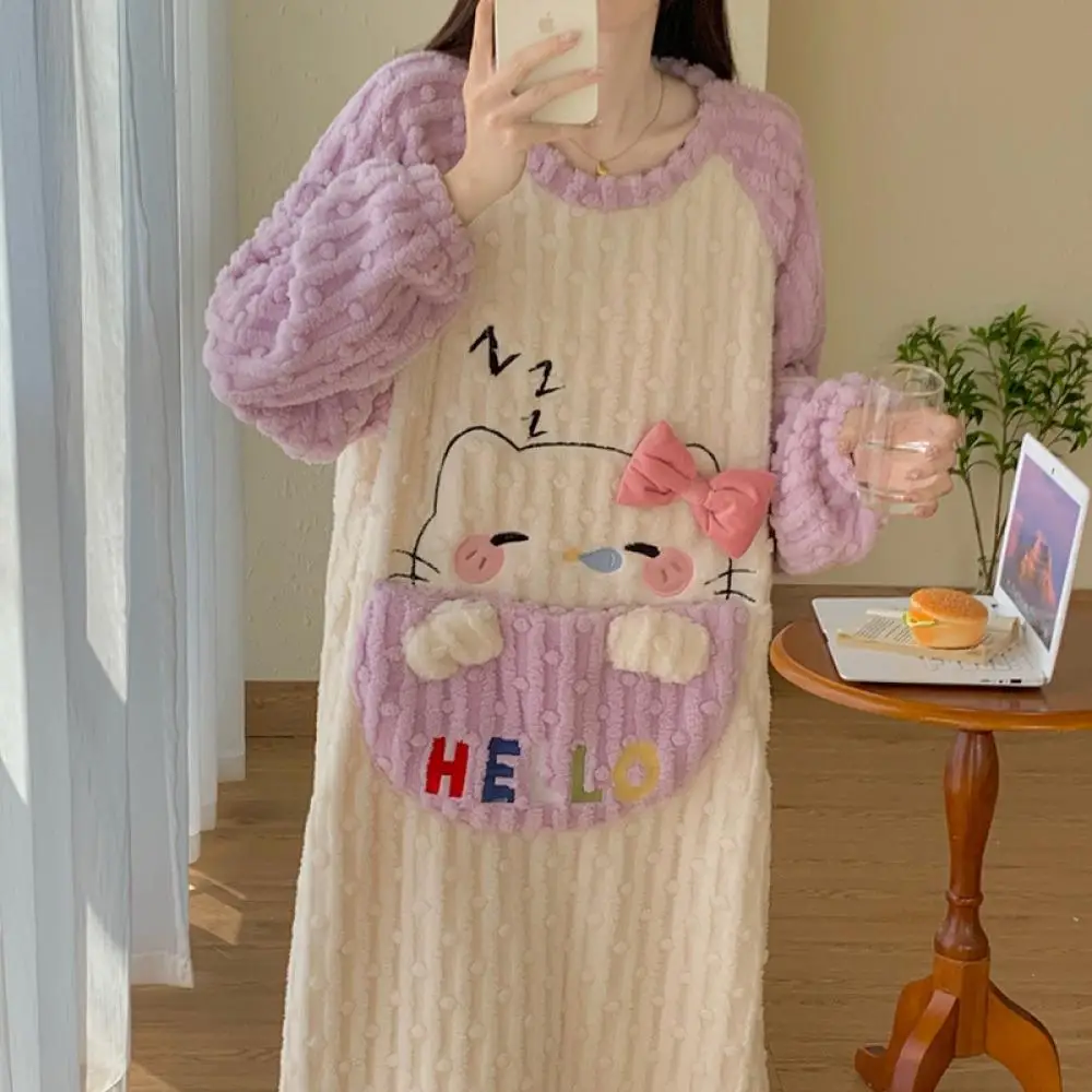Hello Kitty Night Skirt for Women Autumn Long Coral Velvet Thickened Warm Plush Pajama Sanrioed Kawaii Cartoon Soft Homeclothes
Hello Kitty Night Skirt for Women Autumn Long Coral Velvet Thickened Warm Plush Pajama Sanrioed Kawaii Cartoon Soft Homeclothes