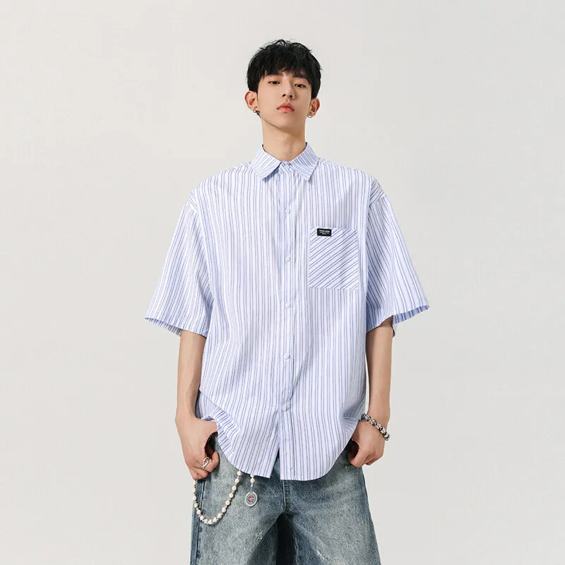 Men's Striped Short-Sleeve Shirt, American Style High-End Casual Shirt, Preppy College Style Versatile Top Unisex Oversized
Men's Striped Short-Sleeve Shirt, American Style High-End Casual Shirt, Preppy College Style Versatile Top Unisex Oversized