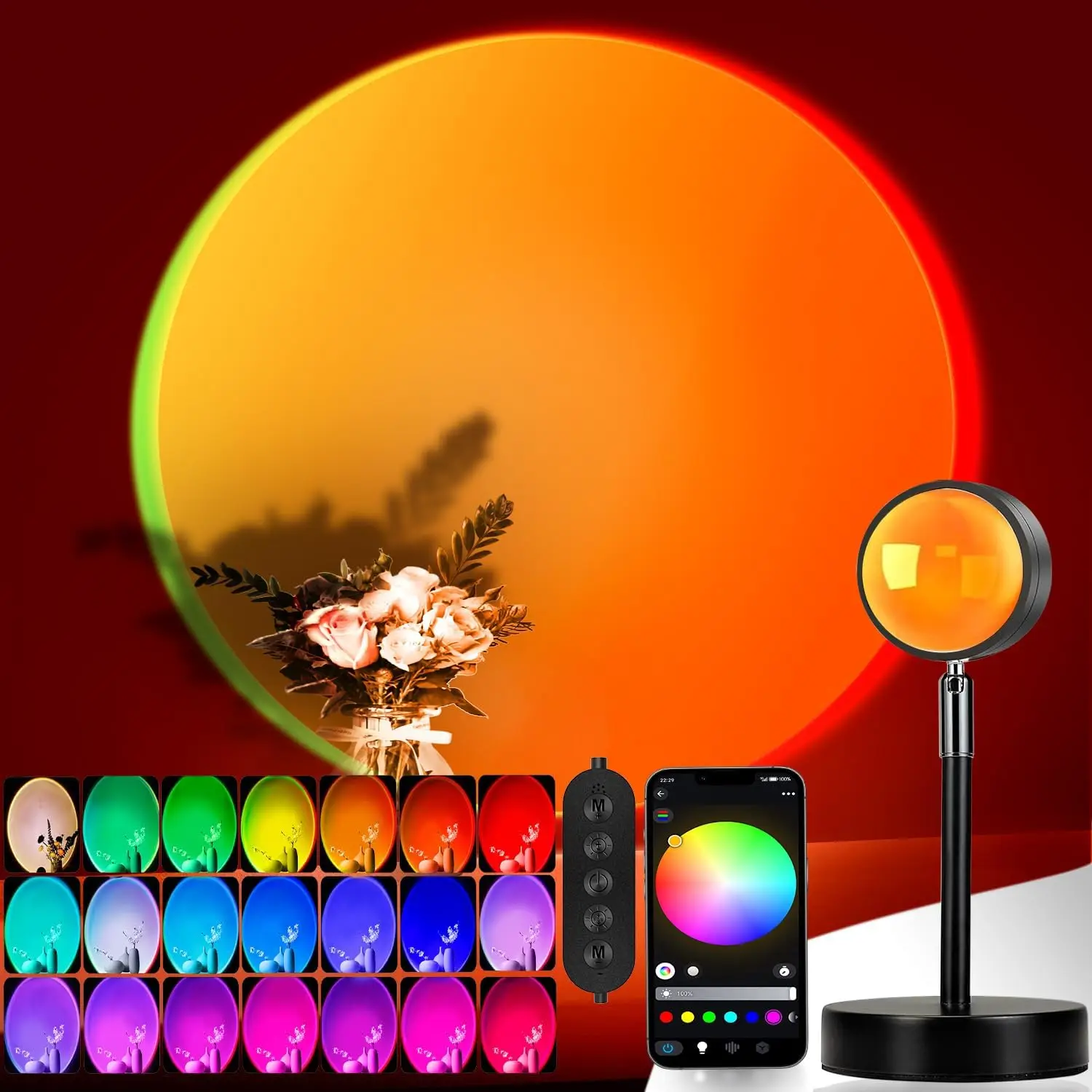 Smart LED Sunset Lamp, 16M Colors & 54 Modes, App Control, 180° Rotation, for Room Decor, Photography, Party, Gift
Smart LED Sunset Lamp, 16M Colors & 54 Modes, App Control, 180° Rotation, for Room Decor, Photography, Party, Gift