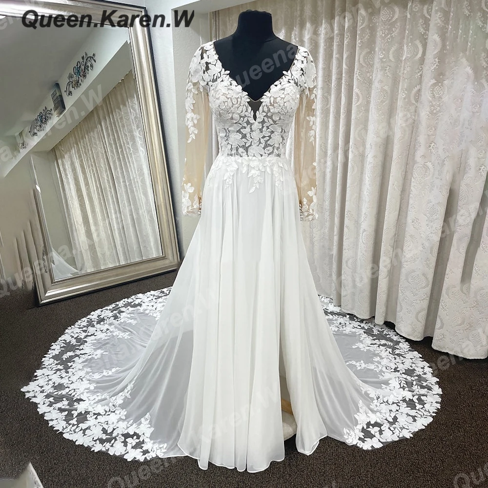Elegant A line Wedding Dress long sleeve v neck lace chiffon bride dress robe de mariee A line Wedding Bridal Gown
Elegant A line Wedding Dress long sleeve v neck lace chiffon bride dress robe de mariee A line Wedding Bridal Gown