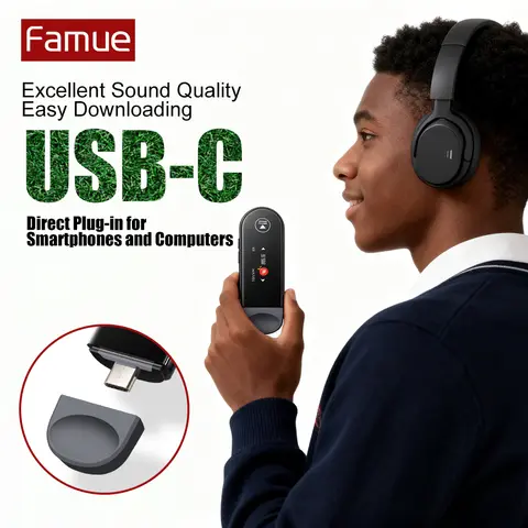 64G Famue PA05 USB-C Lettore MP3 Bluetooth 5.3 Altoparlante incorporato Mini Sport Fitness Studente Registratore di lezioni Regalo di Natale