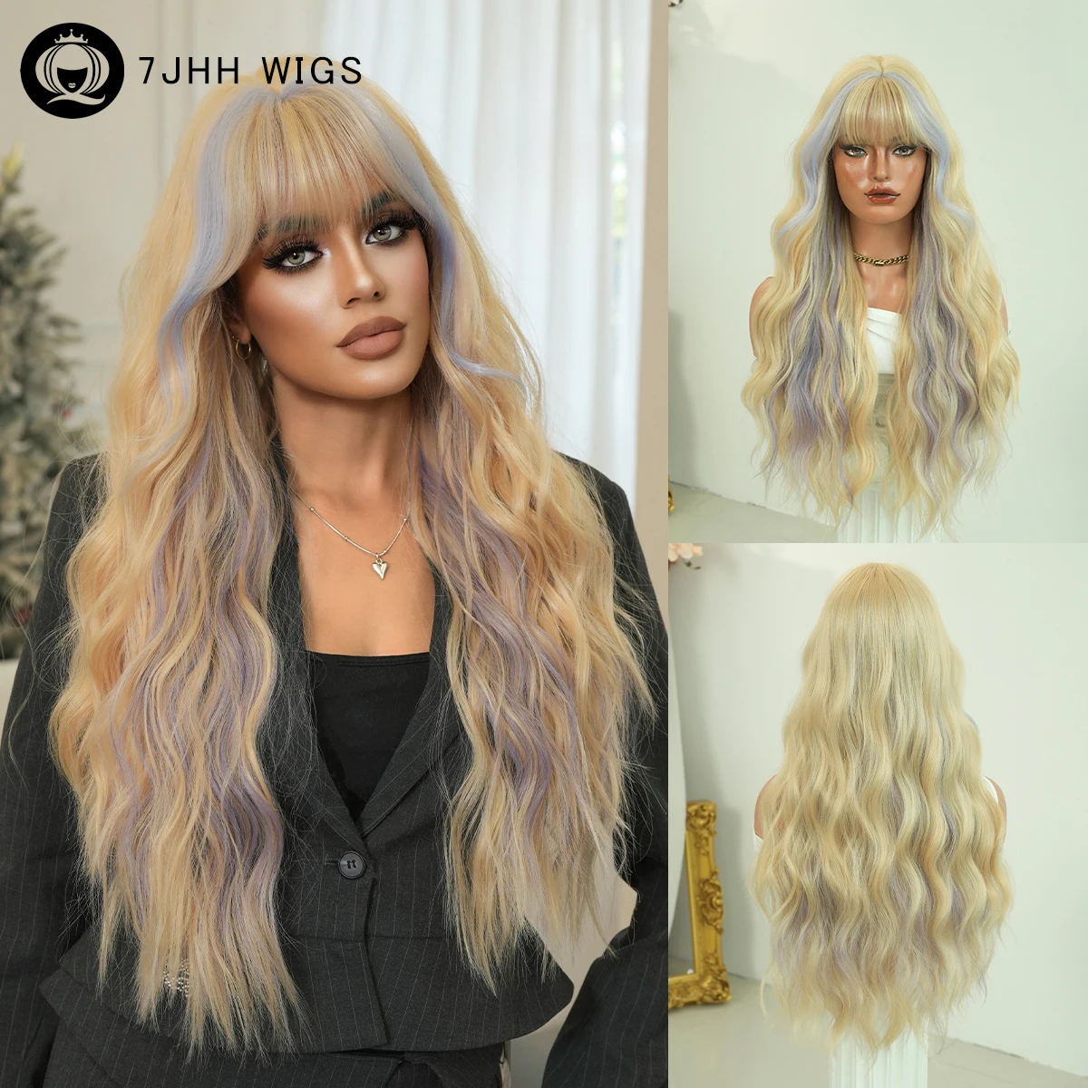 7JHH WIGS Long Water Wave Blonde Highlight Purple Wig for Women Synthetic Heat-Resistant Modest Fashion Wigs with Neat Bangs
7JHH WIGS Long Water Wave Blonde Highlight Purple Wig for Women Synthetic Heat-Resistant Modest Fashion Wigs with Neat Bangs