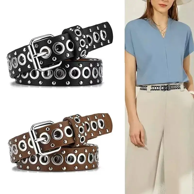 Women's punk-style belt with metal eyelets and rivets, fashionable and versatile, decorative with a high-end feel, pin buckle de
Women's punk-style belt with metal eyelets and rivets, fashionable and versatile, decorative with a high-end feel, pin buckle de