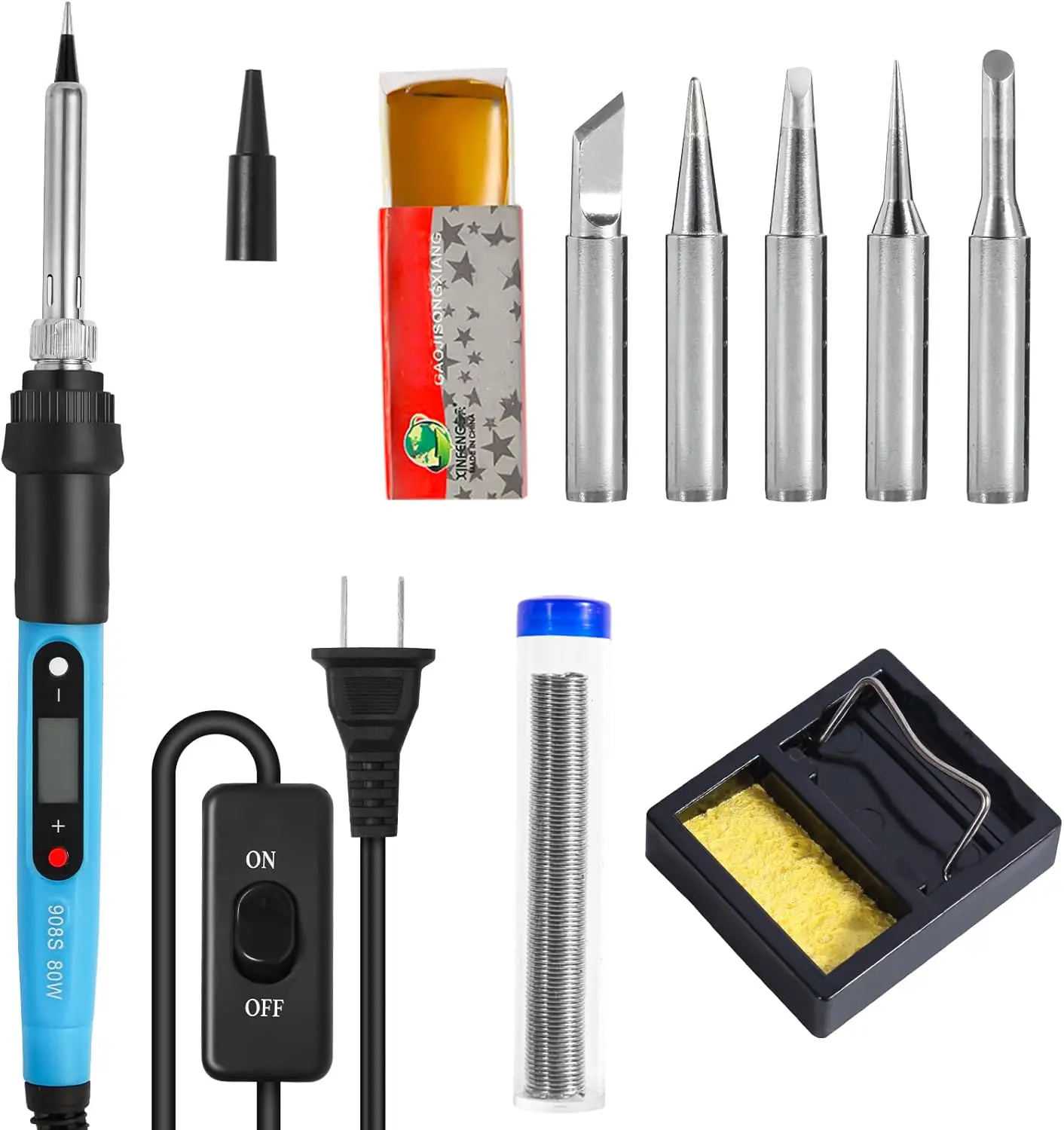 Electric Soldering Iron Kit 80W LCD Adjustable Temperature 180°C-480°C, 5 Tips, Solder Wire, Flux, Stand for Electronics
Electric Soldering Iron Kit 80W LCD Adjustable Temperature 180°C-480°C, 5 Tips, Solder Wire, Flux, Stand for Electronics