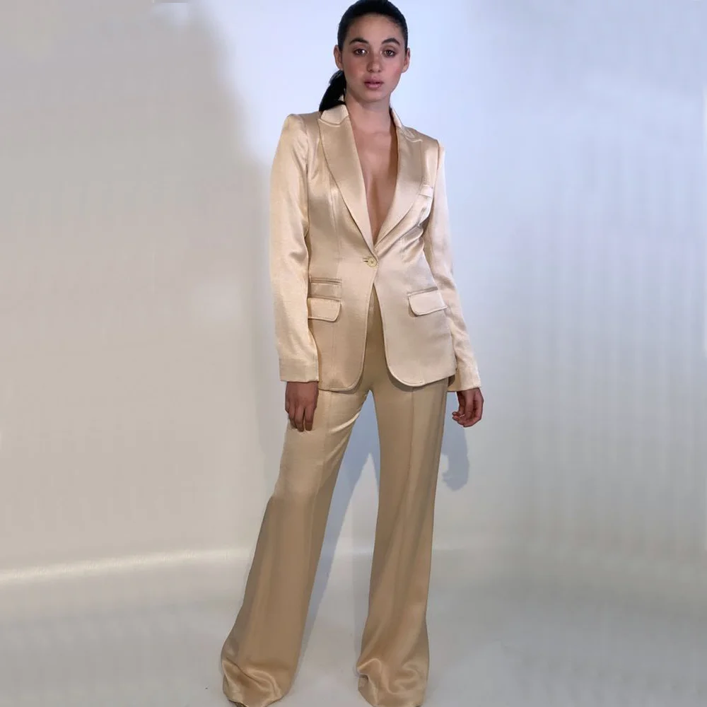 Satin Elegant Suits for Women Full Sleeves Jacket Women's Suit Wide Leg Pants Bow Collar 2 Pieces Suit Single Breasted Blazer
Satin Elegant Suits for Women Full Sleeves Jacket Women's Suit Wide Leg Pants Bow Collar 2 Pieces Suit Single Breasted Blazer