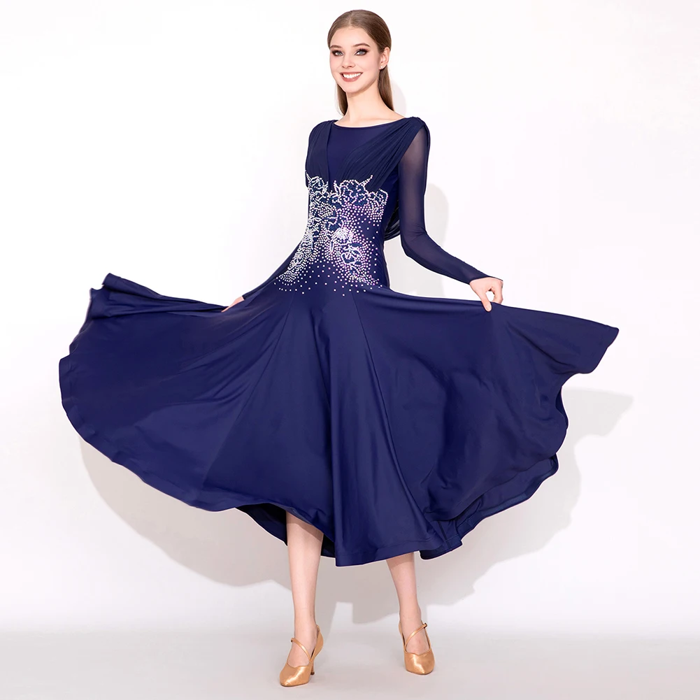 Modern Dancer Performance Costume Show Embroidered Waltz Tibetan Blue Long Sleeve Practice Dress Crewneck Rhinestone Dress
Modern Dancer Performance Costume Show Embroidered Waltz Tibetan Blue Long Sleeve Practice Dress Crewneck Rhinestone Dress