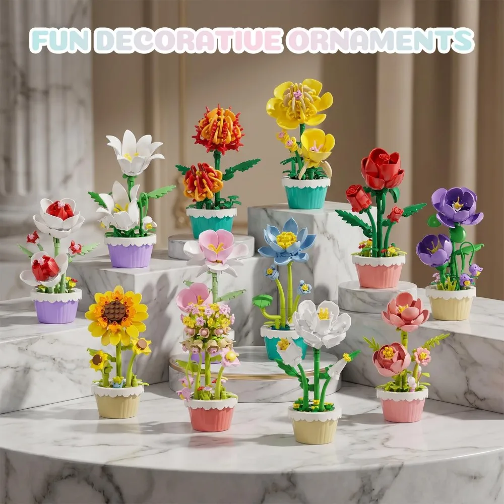 12Pcs Building Block Mini Flower Toy DIY Botanicals Collection Artificial Flowers With Pots Craft Kit For Home Office Desk Decor
12Pcs Building Block Mini Flower Toy DIY Botanicals Collection Artificial Flowers With Pots Craft Kit For Home Office Desk Decor