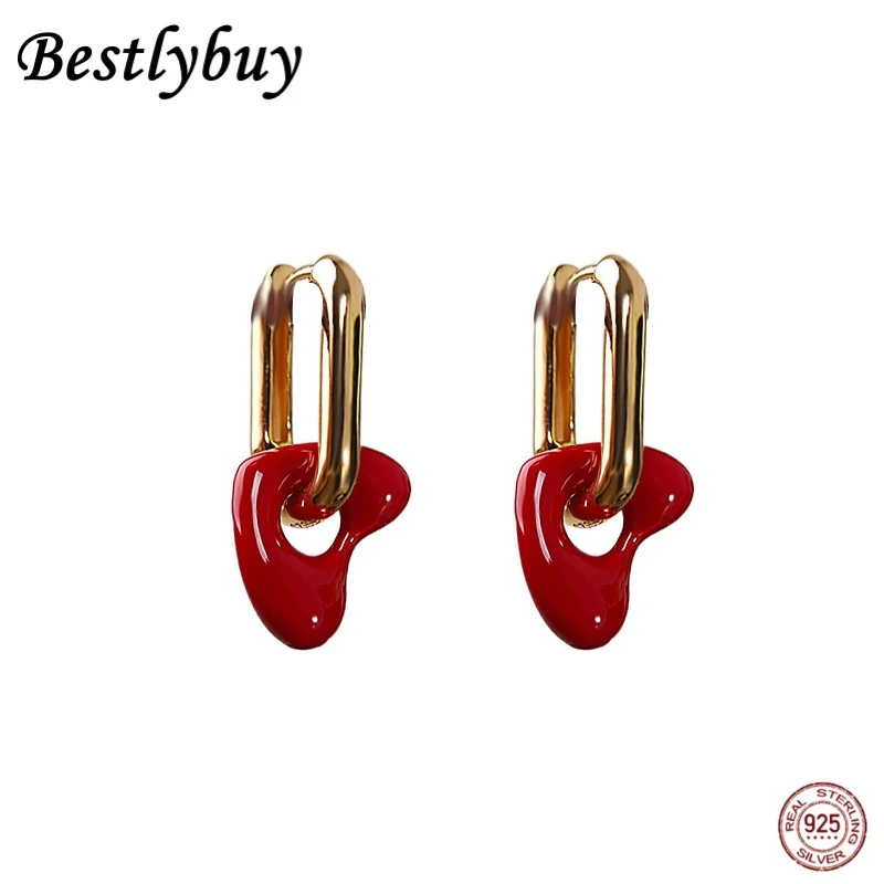NEW 925 Sterling Silver Gold-plated Red Heart-shaped Earrings For Ashionable Women And Exquisite Valentine's Day Gifts
NEW 925 Sterling Silver Gold-plated Red Heart-shaped Earrings For Ashionable Women And Exquisite Valentine's Day Gifts
