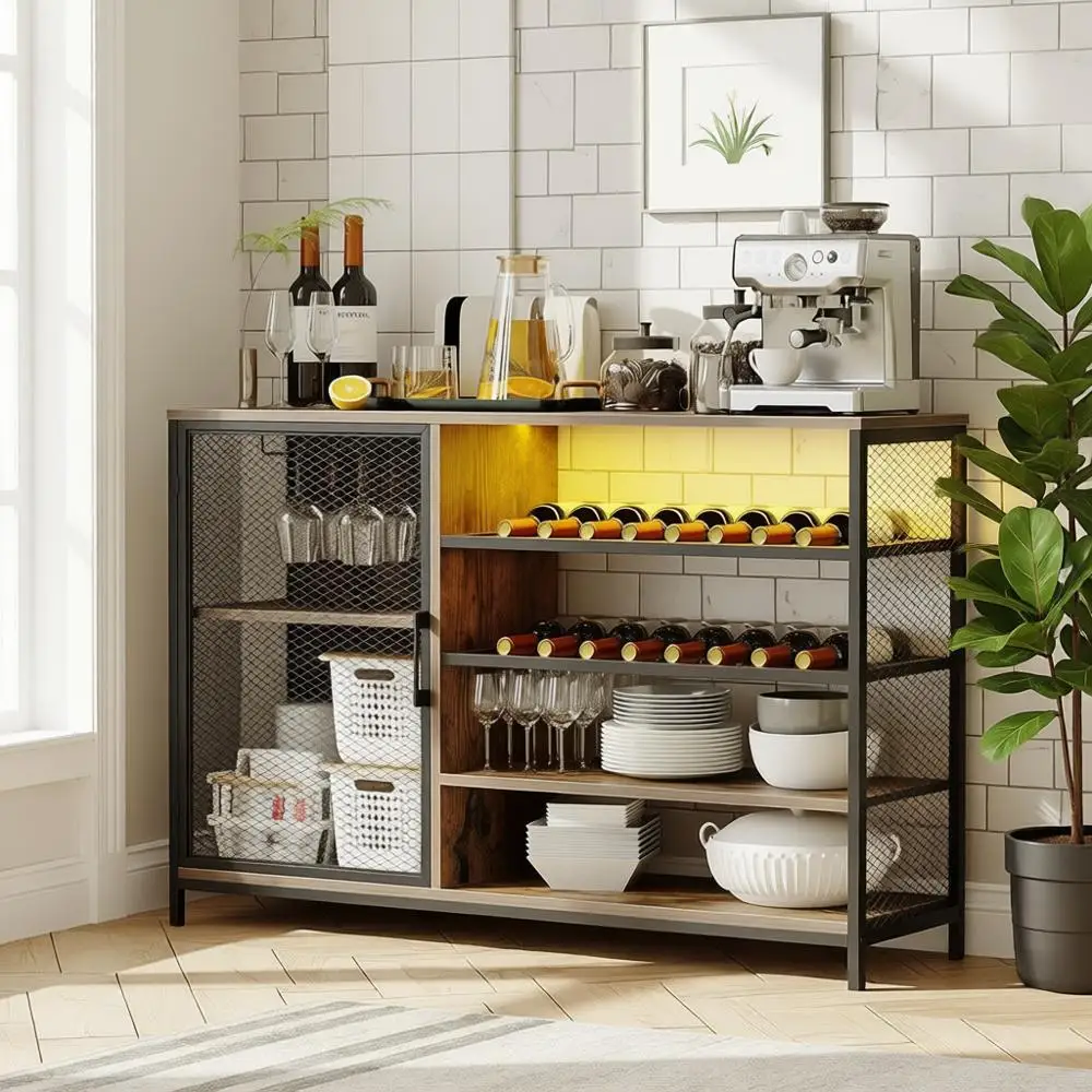 Illuminated LED Wine Bar Cabinet with Power Outlets, Compact Sideboard and Buffet Cabinet with Mesh Door, Glass Holder Coffee Ba
Illuminated LED Wine Bar Cabinet with Power Outlets, Compact Sideboard and Buffet Cabinet with Mesh Door, Glass Holder Coffee Ba