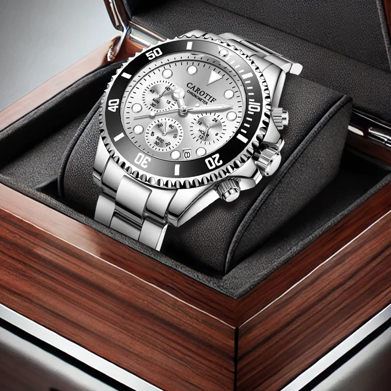 Мужские серебряные стальные ремешки, красивые модные крутые многофункциональные кварцевые часы со шкалой даты и тремя глазами
Мужские серебряные стальные ремешки, красивые модные крутые многофункциональные кварцевые часы со шкалой даты и тремя глазами