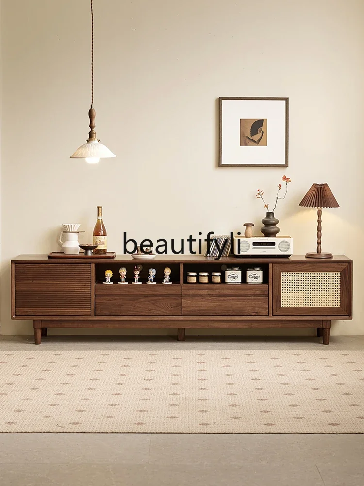 North American black walnut TV cabinet Nordic simple solid wood rattan door TV cabinet household2936
North American black walnut TV cabinet Nordic simple solid wood rattan door TV cabinet household2936