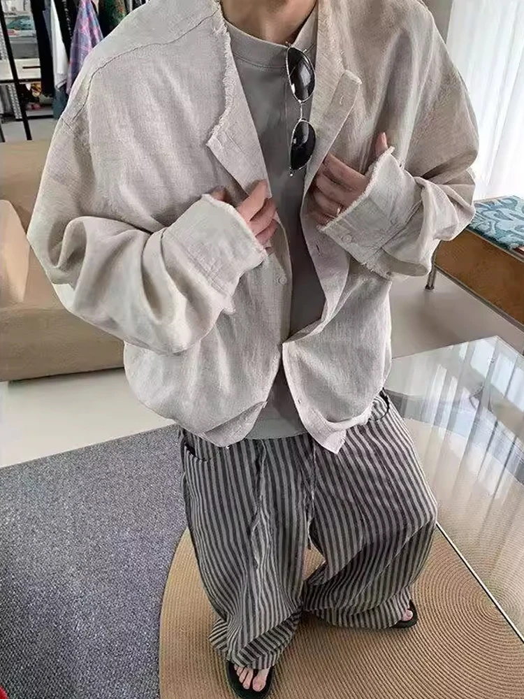 Мужская льняная одежда в американском стиле ретро Lazy Loose Long Sve Collarl Design Sensation Cleanfit Топ с защитой от солнца Повседневная одежда 
Мужская льняная одежда в американском стиле ретро Lazy Loose Long Sve Collarl Design Sensation Cleanfit Топ с защитой от солнца Повседневная одежда