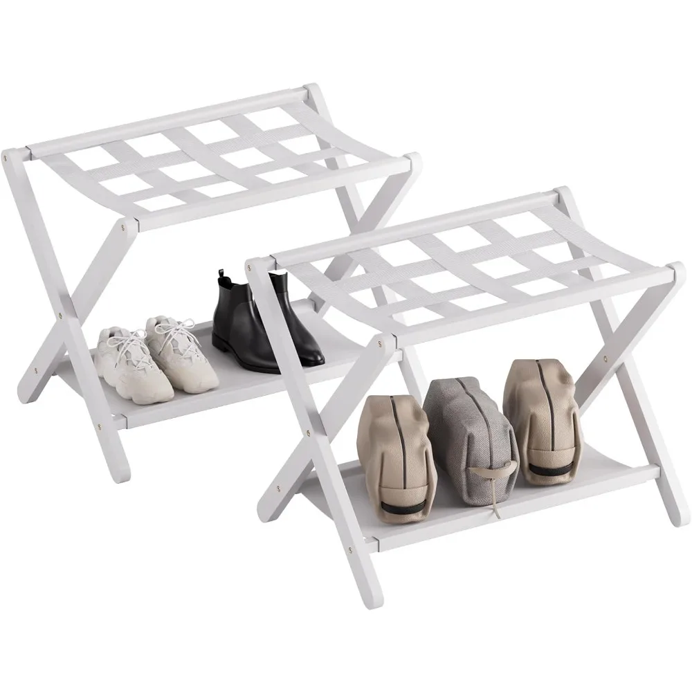 Белый багажник, набор из 2 шт., складная подставка для чемодана с полкой для хранения, бамбуковый держатель для багажа
Белый багажник, набор из 2 шт., складная подставка для чемодана с полкой для хранения, бамбуковый держатель для багажа