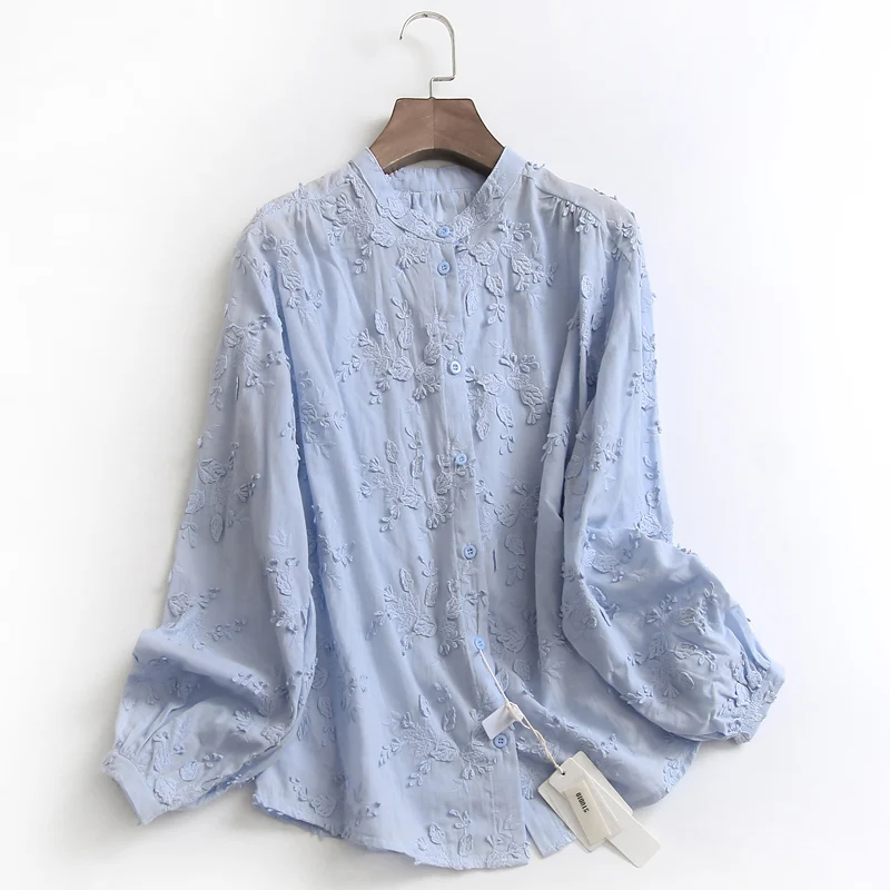 S167 Pure Color Loose Embroidered Stand Collar Single Button Autumn New Style Long Sleeve Korean Fashion Women's Shirt
S167 Pure Color Loose Embroidered Stand Collar Single Button Autumn New Style Long Sleeve Korean Fashion Women's Shirt