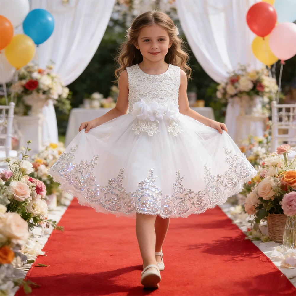 Fashion Sequin Flower Child Dress for Weddings Little Bridesmaid Princess Girls Lace Tulle White Dress Birthday Evening Gown
Fashion Sequin Flower Child Dress for Weddings Little Bridesmaid Princess Girls Lace Tulle White Dress Birthday Evening Gown