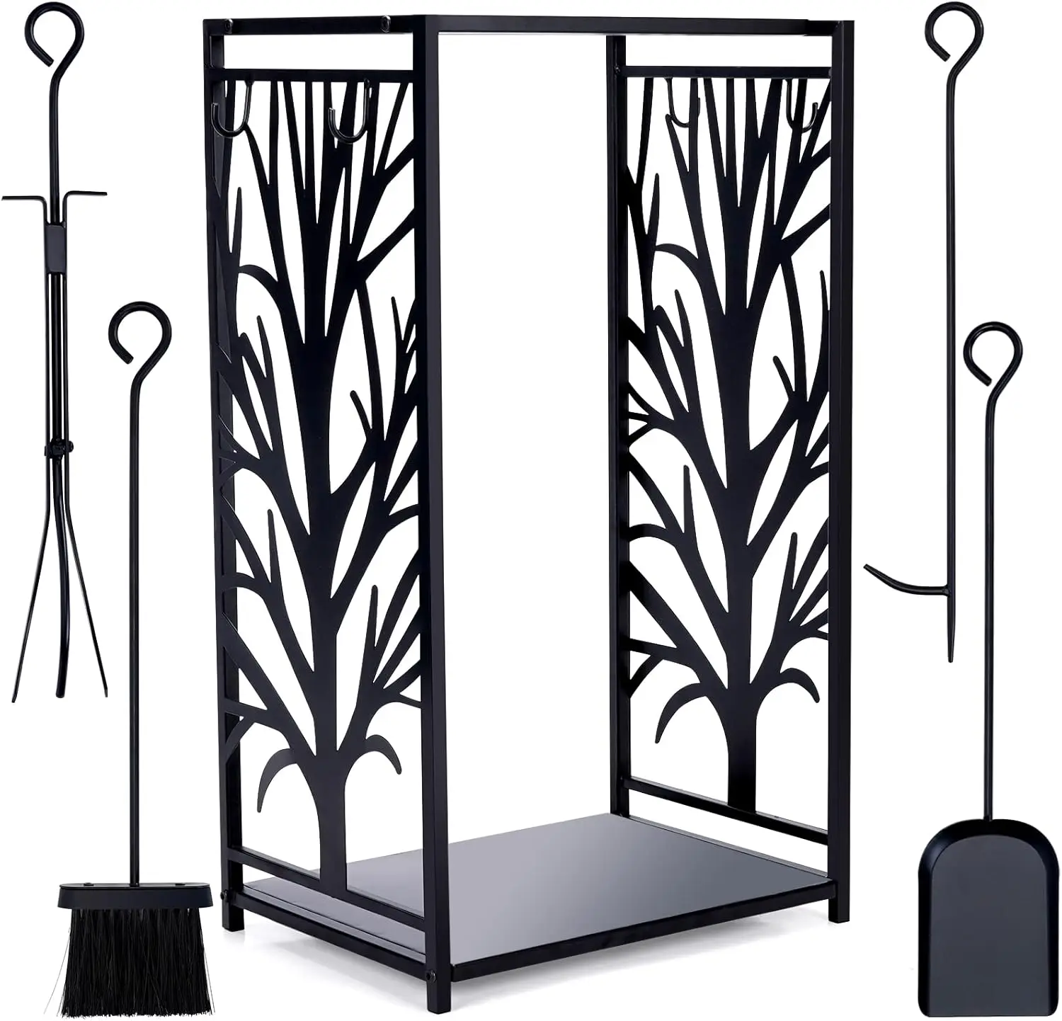Firewood Rack with 4 Tools Brush Shovel Poker Tongs, Decorative Wood Holder for Indoor Outdoor Use
Firewood Rack with 4 Tools Brush Shovel Poker Tongs, Decorative Wood Holder for Indoor Outdoor Use