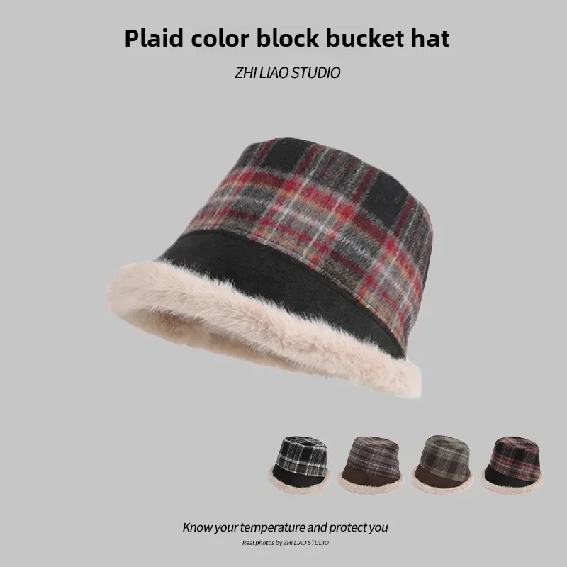 2024 Retro England Plaid Fisherman Hat Women Winter Woolen Thickened Warm Basin Hat Fashion Plush Blanket Bucket Earflap Hat 
2024 Retro England Plaid Fisherman Hat Women Winter Woolen Thickened Warm Basin Hat Fashion Plush Blanket Bucket Earflap Hat