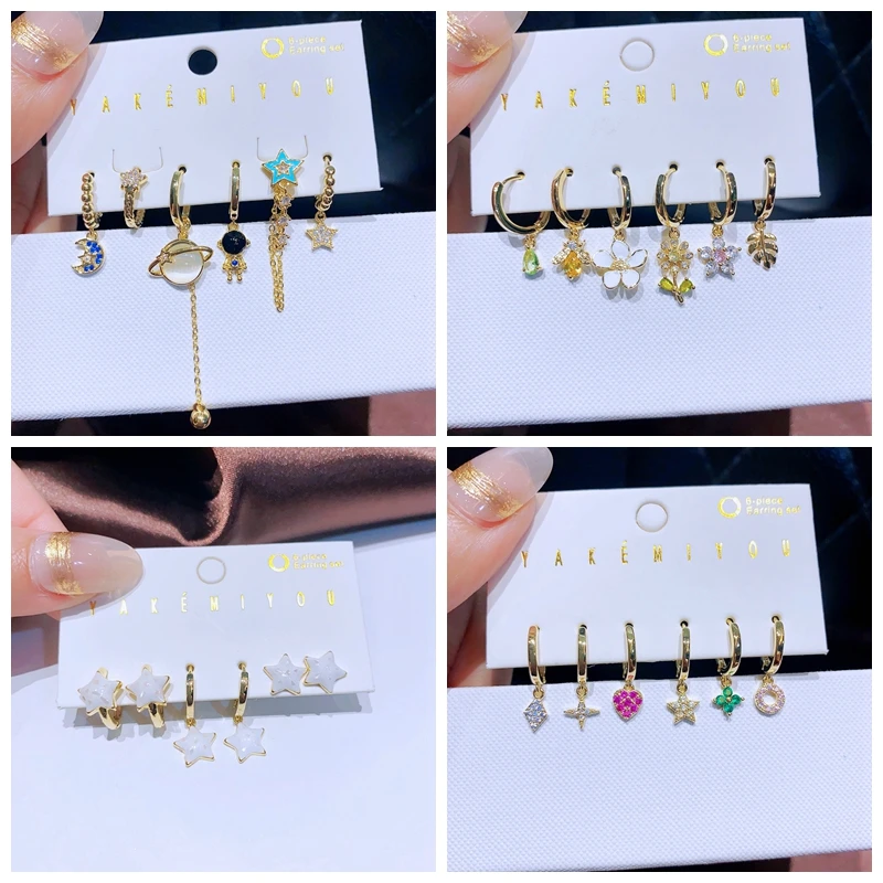 MIGGA 6pcs Cubic Zircon Star Flower Dangle Earrings Set for Women Gold Color Plated Copper Jewelry
MIGGA 6pcs Cubic Zircon Star Flower Dangle Earrings Set for Women Gold Color Plated Copper Jewelry