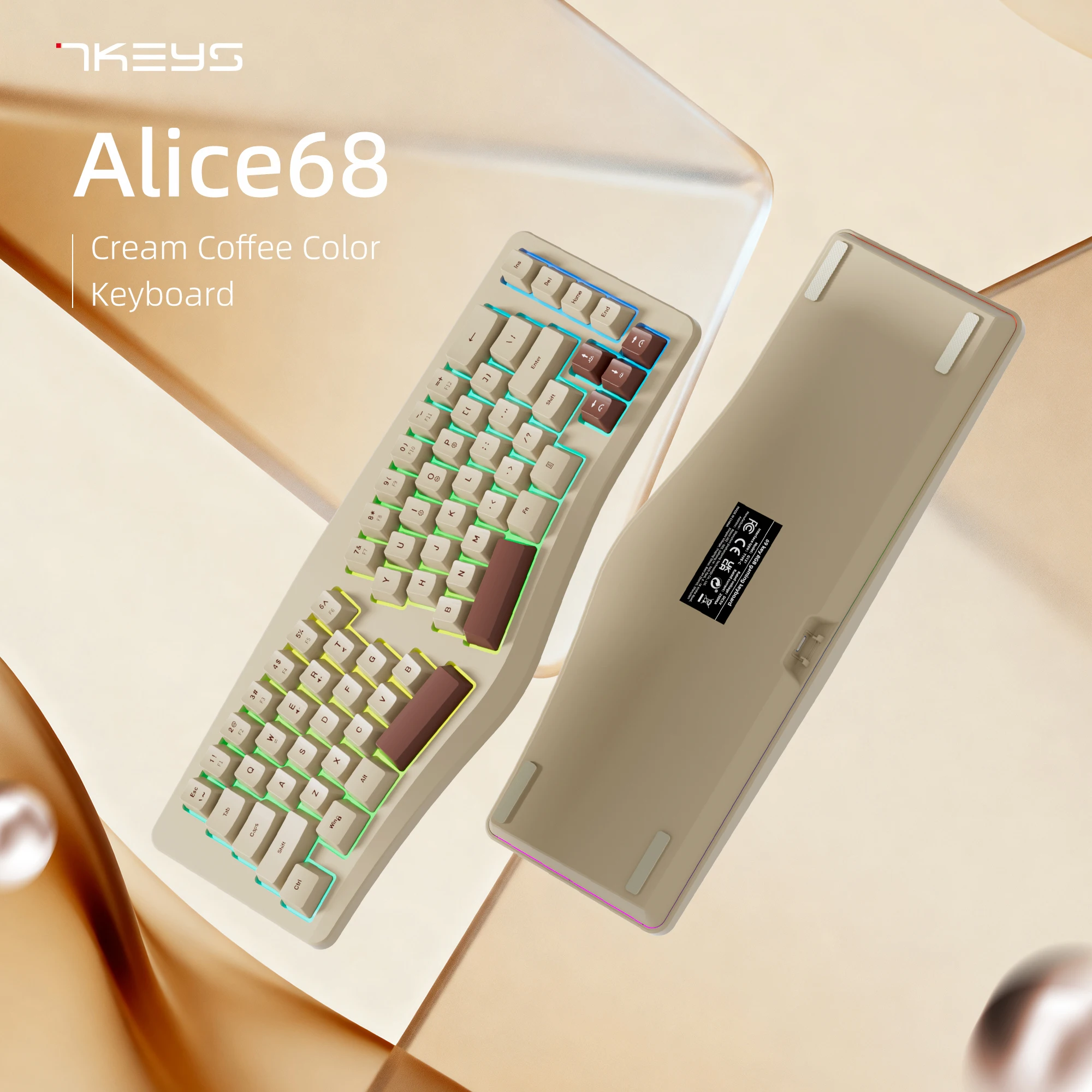 Эргономичная мембранная клавиатура 7KEYS Alice68, цвет кремового кофе с V-образной раскладкой для комфортного набора и естественной осанки 
Эргономичная мембранная клавиатура 7KEYS Alice68, цвет кремового кофе с V-образной раскладкой для комфортного набора и естественной осанки
