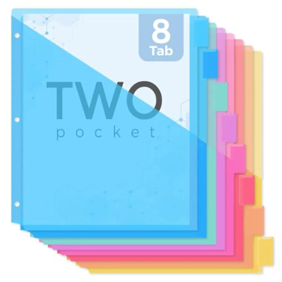 Binder Dividers with Tabs and Pockets, 8 Tab Dividers for 3 Ring Binder, Plastic Binder Dividers with 2 Pockets and 16 Blank La
Binder Dividers with Tabs and Pockets, 8 Tab Dividers for 3 Ring Binder, Plastic Binder Dividers with 2 Pockets and 16 Blank La