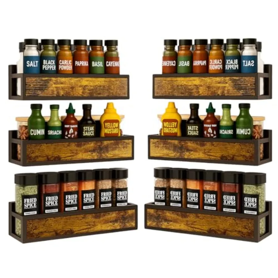 Spice Rack Wall Mount for Large Spice Jars, 6 Pack Ironwood Spice Organizer shelf for Rustic, Industrial and Modern Kitchens, Q
Spice Rack Wall Mount for Large Spice Jars, 6 Pack Ironwood Spice Organizer shelf for Rustic, Industrial and Modern Kitchens, Q