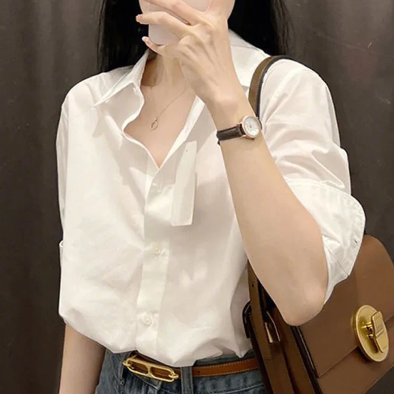 White Cotton Women's Shirt Spring Casual Long Sleeve Elegant Design Special Small Audience Outerwear Top Korean Style Loose Fit
White Cotton Women's Shirt Spring Casual Long Sleeve Elegant Design Special Small Audience Outerwear Top Korean Style Loose Fit