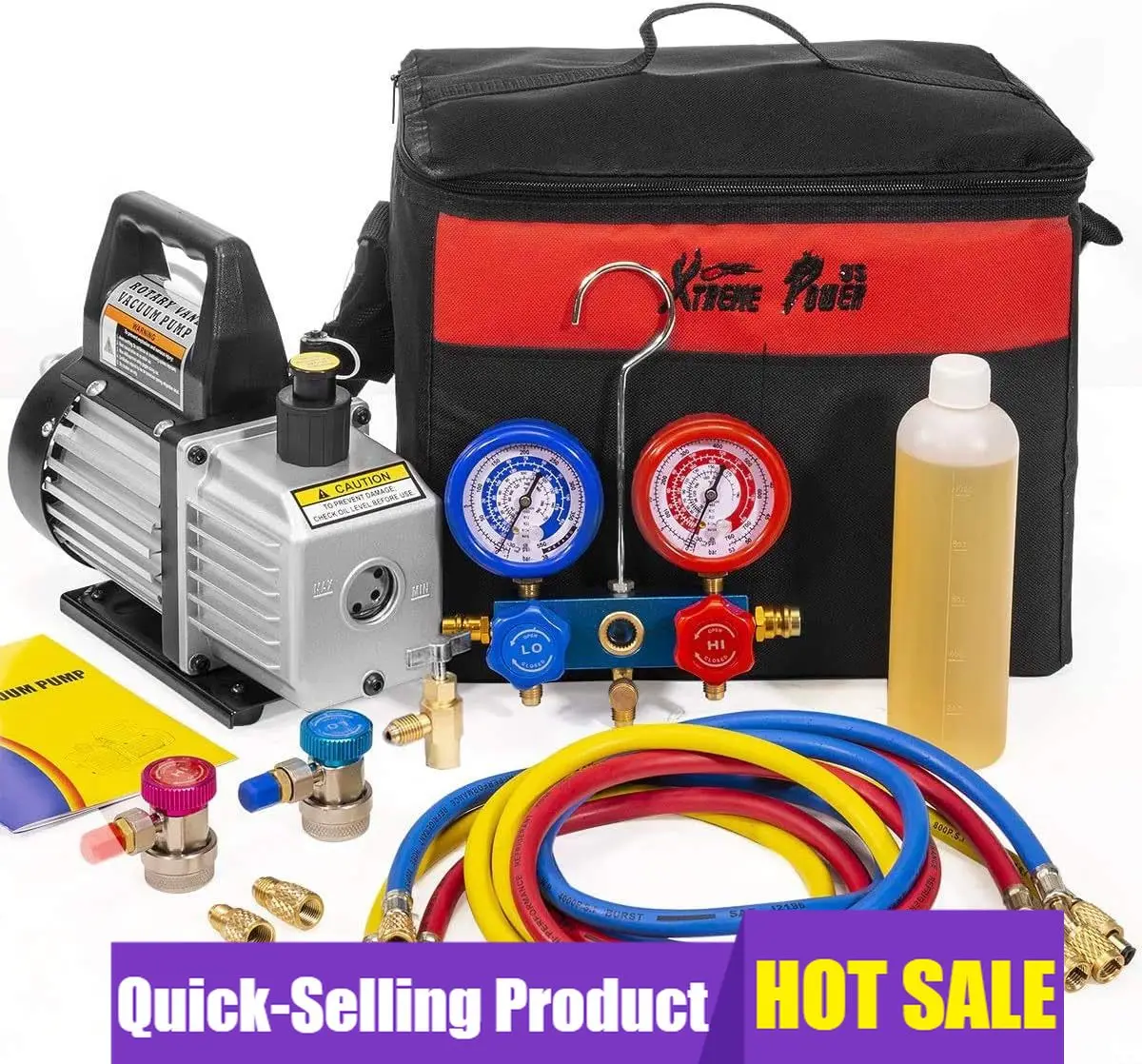 XtremepowerUS 3CFM 1/4HP Vacuum Pump HVAC R134a, R12, R22, R410a, A/C Refrigeration R134 Can Tap Adapter, R134 Quick Connector A