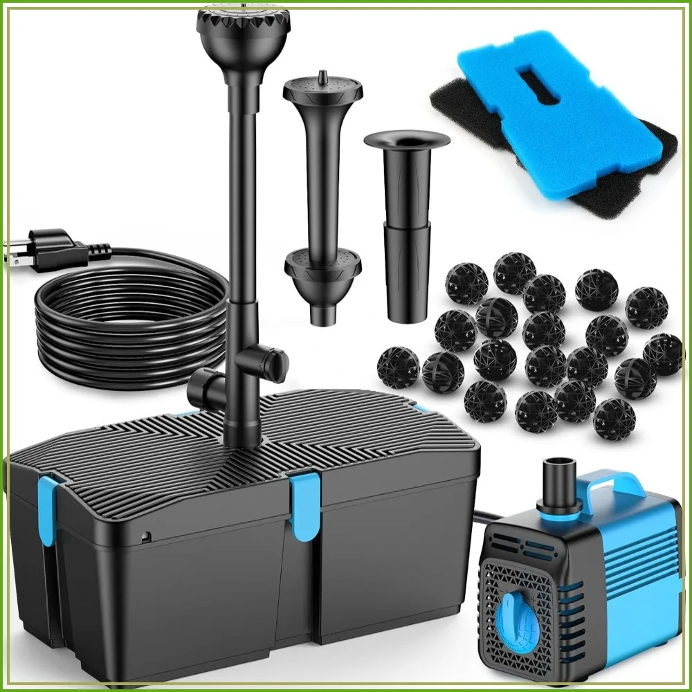660GPH Pond Filter with Fountain Pump Kit, 50W Submersible Water Pump for Outdoor Koi Ponds
660GPH Pond Filter with Fountain Pump Kit, 50W Submersible Water Pump for Outdoor Koi Ponds