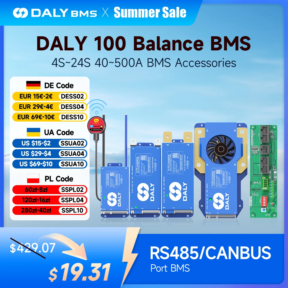 Daly 100 BALANCE BMS 4-24S 40-300A bms WIFI built in bt smart Active Balance 4-8s 8-17S 1A BT BMS bms Lifepo4 NMC Li-Ion
Daly 100 BALANCE BMS 4-24S 40-300A bms WIFI built in bt smart Active Balance 4-8s 8-17S 1A BT BMS bms Lifepo4 NMC Li-Ion