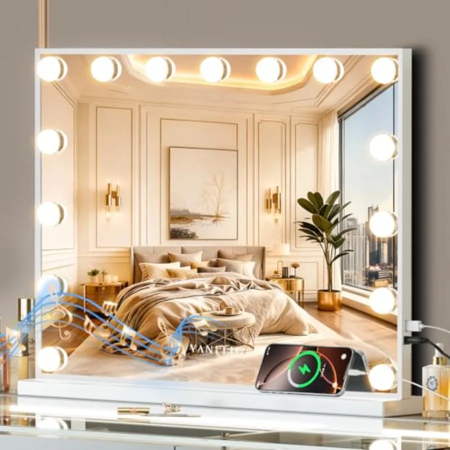 VANITII Vanity Hollywood Mirror with Lights Speaker USB Charging Lighted Makeup Mirror with Bulbs 3 Lighting Modes and Desktop
VANITII Vanity Hollywood Mirror with Lights Speaker USB Charging Lighted Makeup Mirror with Bulbs 3 Lighting Modes and Desktop
