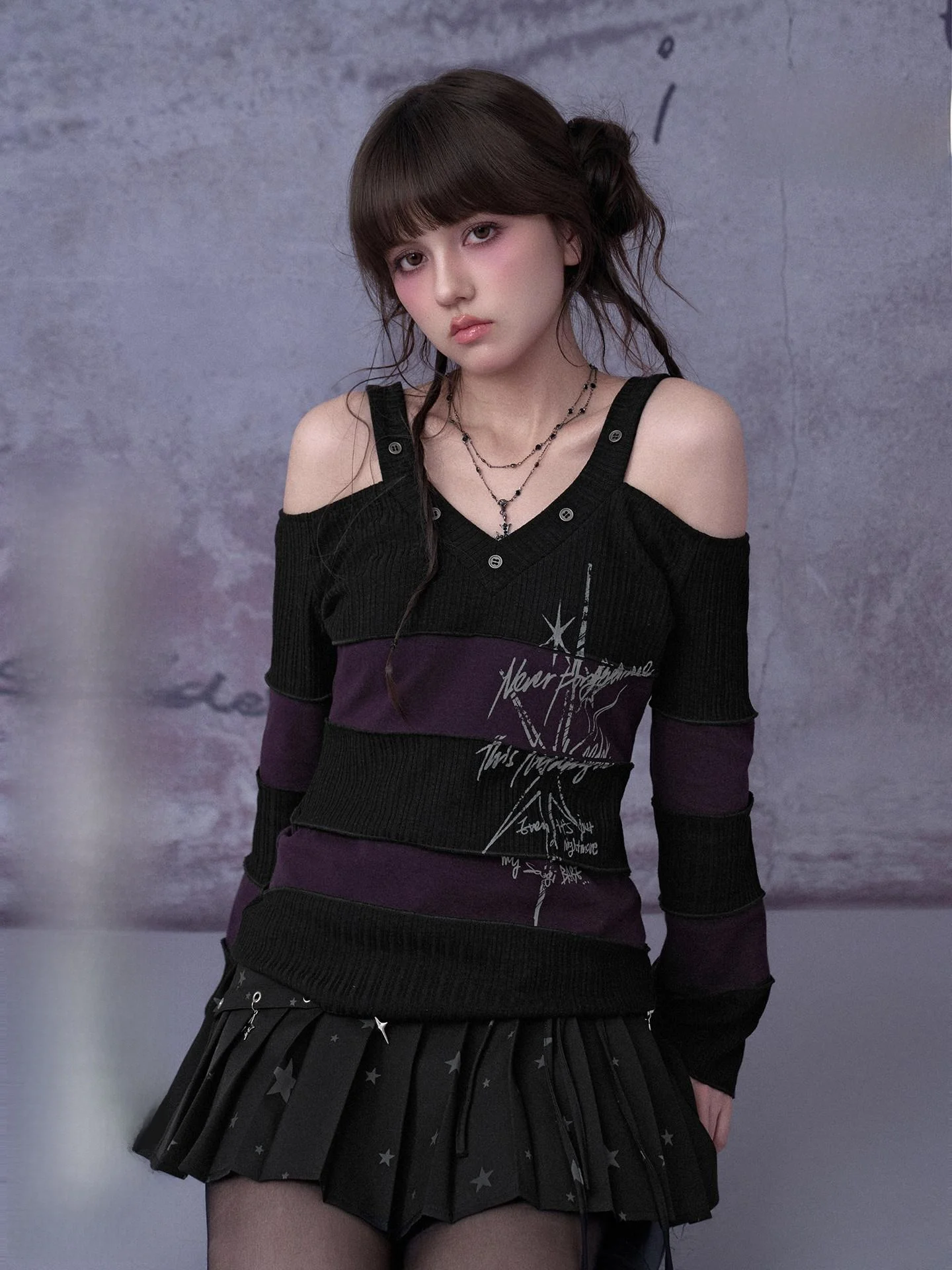 SagiDolls Rock Girl Shoulder Bared Knitted V-neck T-shirt Street Style Teenage Girls Polyester Cotton Blend Springwear
SagiDolls Rock Girl Shoulder Bared Knitted V-neck T-shirt Street Style Teenage Girls Polyester Cotton Blend Springwear
