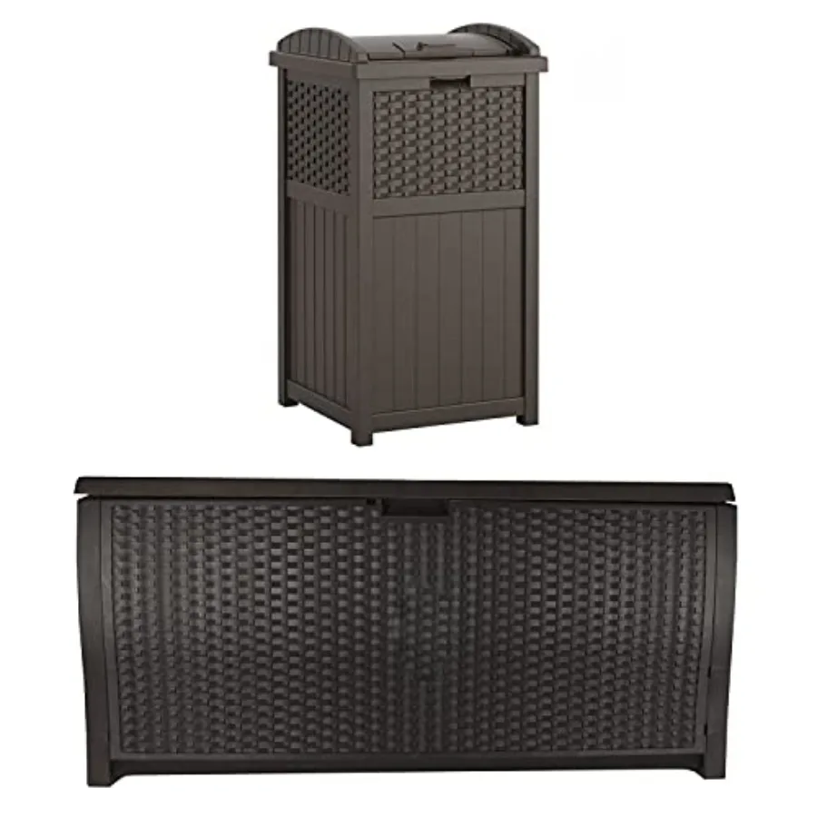 33 Gal Hideaway Plastic Outdoor Backyard Garbage Can with Secure Lid, Brown and 99 Gallon Resin Wicker Outdoor Patio Storage De
33 Gal Hideaway Plastic Outdoor Backyard Garbage Can with Secure Lid, Brown and 99 Gallon Resin Wicker Outdoor Patio Storage De