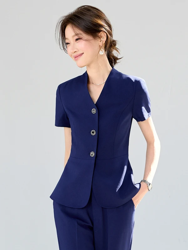 Professional Fitted Summer New Style Short Sleeve Interview Suit Jacket Women Commute Workwear Polyester Fiber V-neck Half Lined
Professional Fitted Summer New Style Short Sleeve Interview Suit Jacket Women Commute Workwear Polyester Fiber V-neck Half Lined
