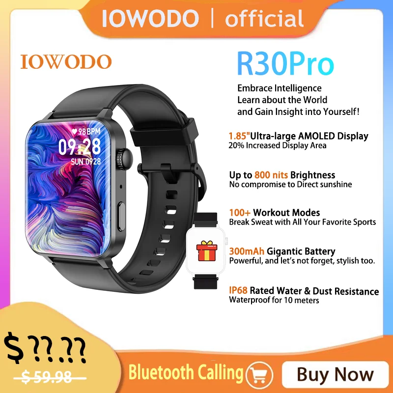 IOWODO R30PRO Bluetooth Smartwatch 1.85 inch Ultra-large TFT Display with Fitness 100+ Sports Mode Smart Watches for Man Women
IOWODO R30PRO Bluetooth Smartwatch 1.85 inch Ultra-large TFT Display with Fitness 100+ Sports Mode Smart Watches for Man Women