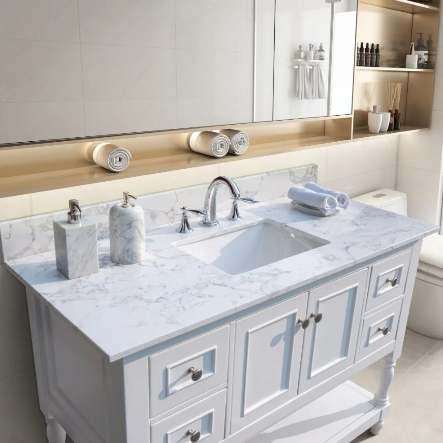 43 x 22 каменный туалетный столик для ванной комнаты, улучшенный камень carrara белого мрамора с прямоугольной керамической раковиной под креплением и 3 смесителями
43 x 22 каменный туалетный столик для ванной комнаты, улучшенный камень carrara белого мрамора с прямоугольной керамической раковиной под креплением и 3 смесителями