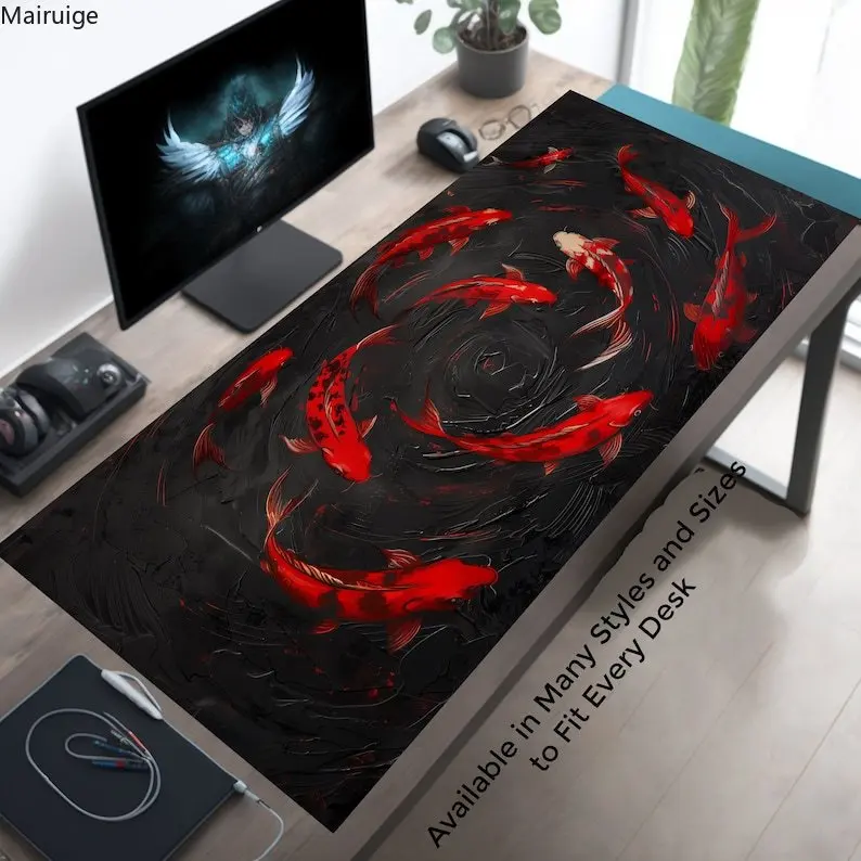 Black textured red koi big mouse pad, table pad, anti slip base, washable lock edge, suitable for office and home use
Black textured red koi big mouse pad, table pad, anti slip base, washable lock edge, suitable for office and home use