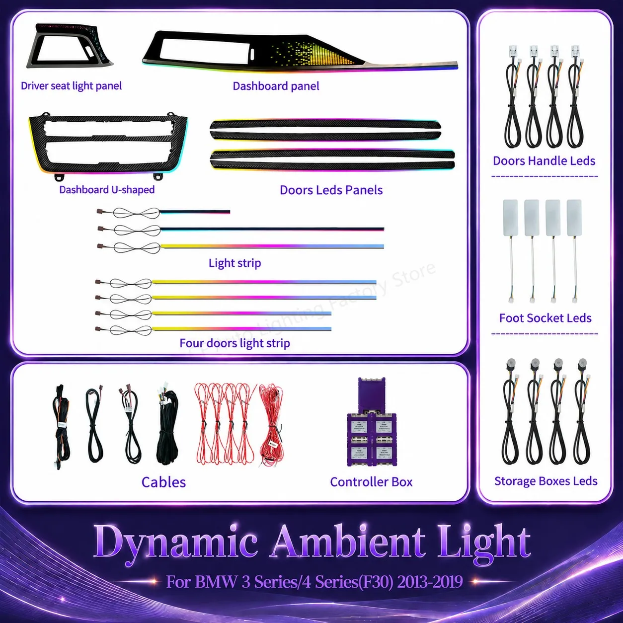 CF RGB LED Dynamic Active Ambient Light For BMW 3 4 Series F30 F32 F33 F36 2013-2019 Interior Atmosphere Lamp Decor Kit Upgrades
CF RGB LED Dynamic Active Ambient Light For BMW 3 4 Series F30 F32 F33 F36 2013-2019 Interior Atmosphere Lamp Decor Kit Upgrades