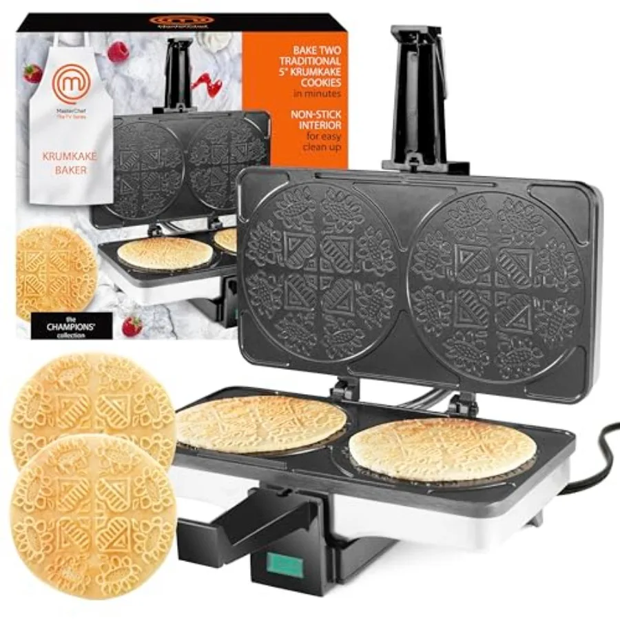 MasterChef Krumkake Baker-Make 2 Homemade Pizzelle Like Cookies Great for Cannoli Filling and Waffle Cones Fun Nonstick Electri
MasterChef Krumkake Baker-Make 2 Homemade Pizzelle Like Cookies Great for Cannoli Filling and Waffle Cones Fun Nonstick Electri