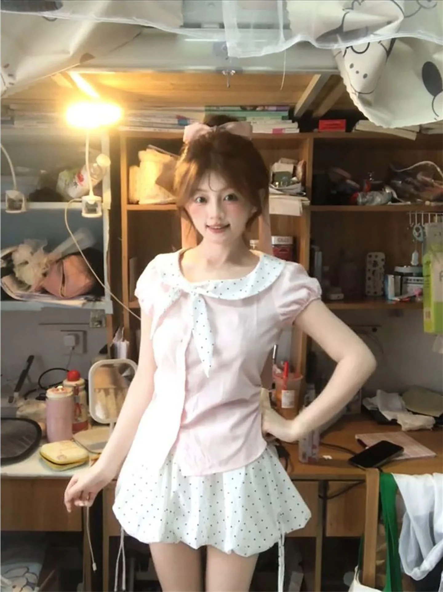 Summer Pink Polka Dot Ruffle Skirt And Blouse Set with Bow Splice Cute Sister Style Fashionable Two-Piece Suit for Women
Summer Pink Polka Dot Ruffle Skirt And Blouse Set with Bow Splice Cute Sister Style Fashionable Two-Piece Suit for Women