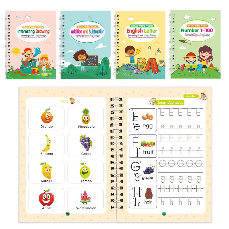 4PCS Magic Grooved Reusable Writing Practice Books - Handwriting Workbook Tracing Copybook for Children's Learning
4PCS Magic Grooved Reusable Writing Practice Books - Handwriting Workbook Tracing Copybook for Children's Learning