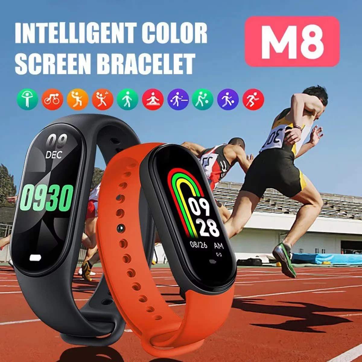 M8 Спортивные Смарт-часы Управление музыкой Фитнес Браслет с отслеживанием калорий Информация для телефона Напоминание шагов Bluetooth Смарт-часы
M8 Спортивные Смарт-часы Управление музыкой Фитнес Браслет с отслеживанием калорий Информация для телефона Напоминание шагов Bluetooth Смарт-часы 