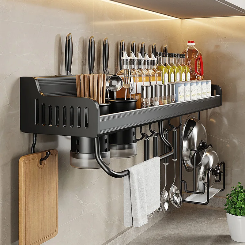 Kitchen Shelves Wall-mounted No-punch Spice Storage Rack Multifunctional Knife Holder Spoon Hanging Rack for Spice Organizer
Kitchen Shelves Wall-mounted No-punch Spice Storage Rack Multifunctional Knife Holder Spoon Hanging Rack for Spice Organizer
