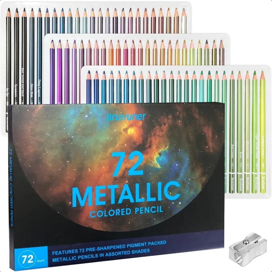 72 Metallic Colored Pencils for Adult Coloring Soft Core Coloring Pencils with Vibrant Color Ideal for Artists Drawing Blending 
72 Metallic Colored Pencils for Adult Coloring Soft Core Coloring Pencils with Vibrant Color Ideal for Artists Drawing Blending