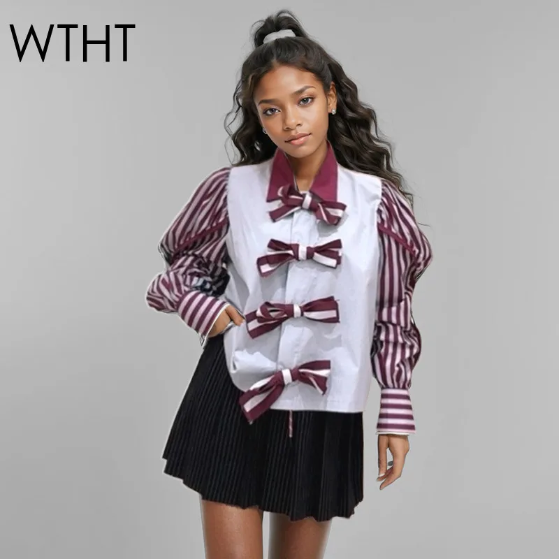 WTHT New Fashion 2025 Spring Women Shirt Spliced Bows Buttons Striped Long Sleeve Turn-down Collar Blouse Female Trendy 1LS911
WTHT New Fashion 2025 Spring Women Shirt Spliced Bows Buttons Striped Long Sleeve Turn-down Collar Blouse Female Trendy 1LS911