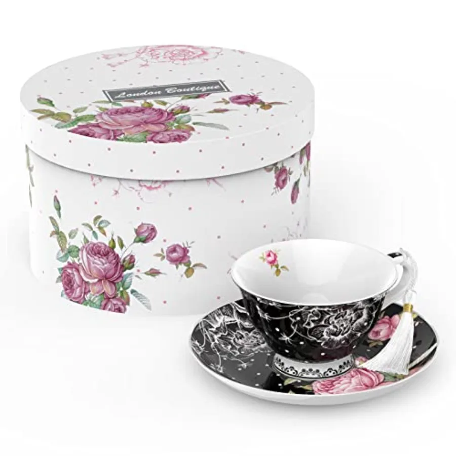 Tea Cup and Saucer Set 1 Afternoon Tea Set New Bone China Vintage Flora Gift Box 200m Black
Tea Cup and Saucer Set 1 Afternoon Tea Set New Bone China Vintage Flora Gift Box 200m Black