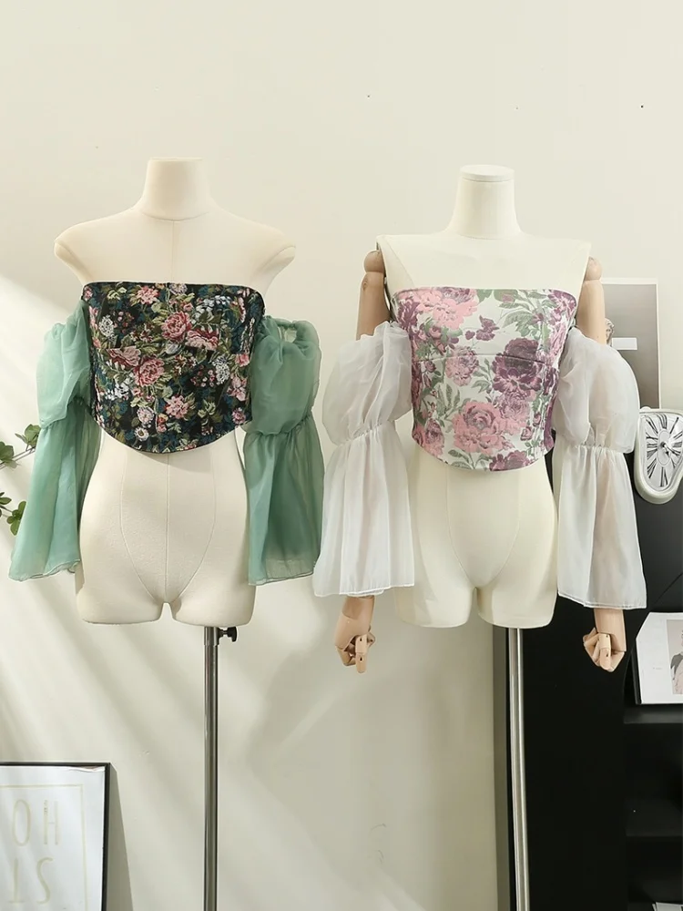 Korean style Women Crop Blouses Slash Neck Vintage Floral Sexy Female Summer Graceful Backless Hotsweet Fashion Holiday Top
Korean style Women Crop Blouses Slash Neck Vintage Floral Sexy Female Summer Graceful Backless Hotsweet Fashion Holiday Top