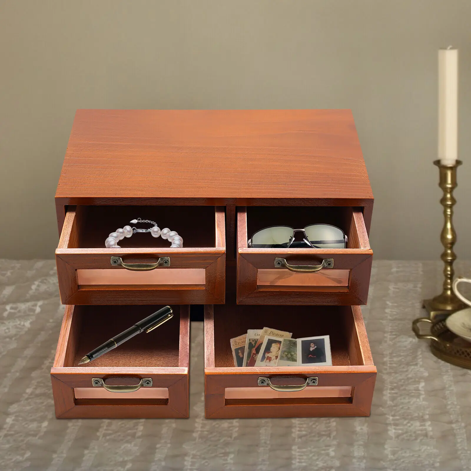 4 Drawers Walnut-Colored Wooden Storage Box Classified Transparent Window Storage Cabinet Home Office Organizer With Handle
4 Drawers Walnut-Colored Wooden Storage Box Classified Transparent Window Storage Cabinet Home Office Organizer With Handle