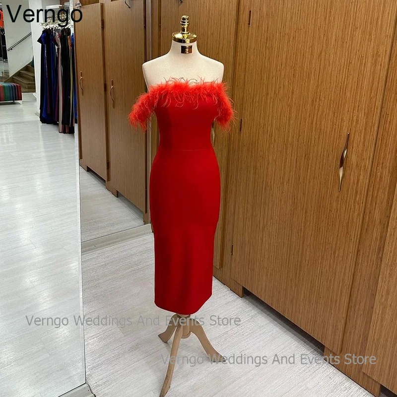 Verngo Mermaid Evening Party Dress Strapless Off Shoulder Prom Gown Tea-Length Feathers Arab Formal Occasion Gown Robe De Soirée
Verngo Mermaid Evening Party Dress Strapless Off Shoulder Prom Gown Tea-Length Feathers Arab Formal Occasion Gown Robe De Soirée