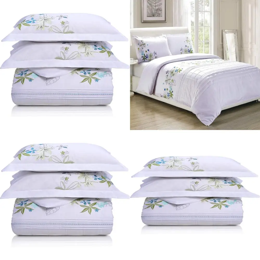 Cotton Embroidered Duvet Cover Set with Button Closure, 1 King Cover & 2 Shams, Spring Floral Design, White
Cotton Embroidered Duvet Cover Set with Button Closure, 1 King Cover & 2 Shams, Spring Floral Design, White