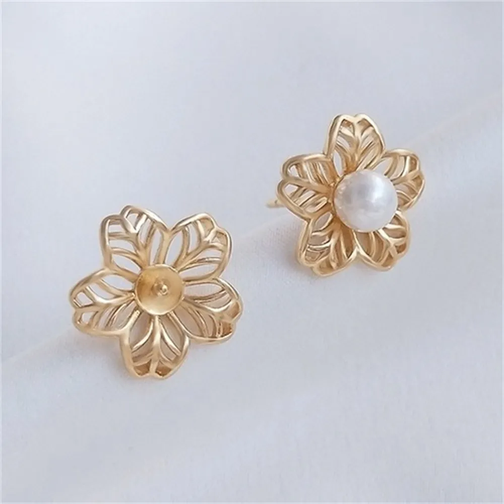 14K Gold Pearl Earring Diy Half-hole Earring 925 Silver Needle Flower-shaped Earring E178
14K Gold Pearl Earring Diy Half-hole Earring 925 Silver Needle Flower-shaped Earring E178